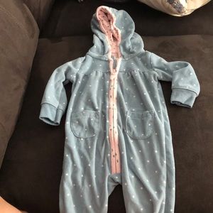 Long sleeve fleece one piece with hood